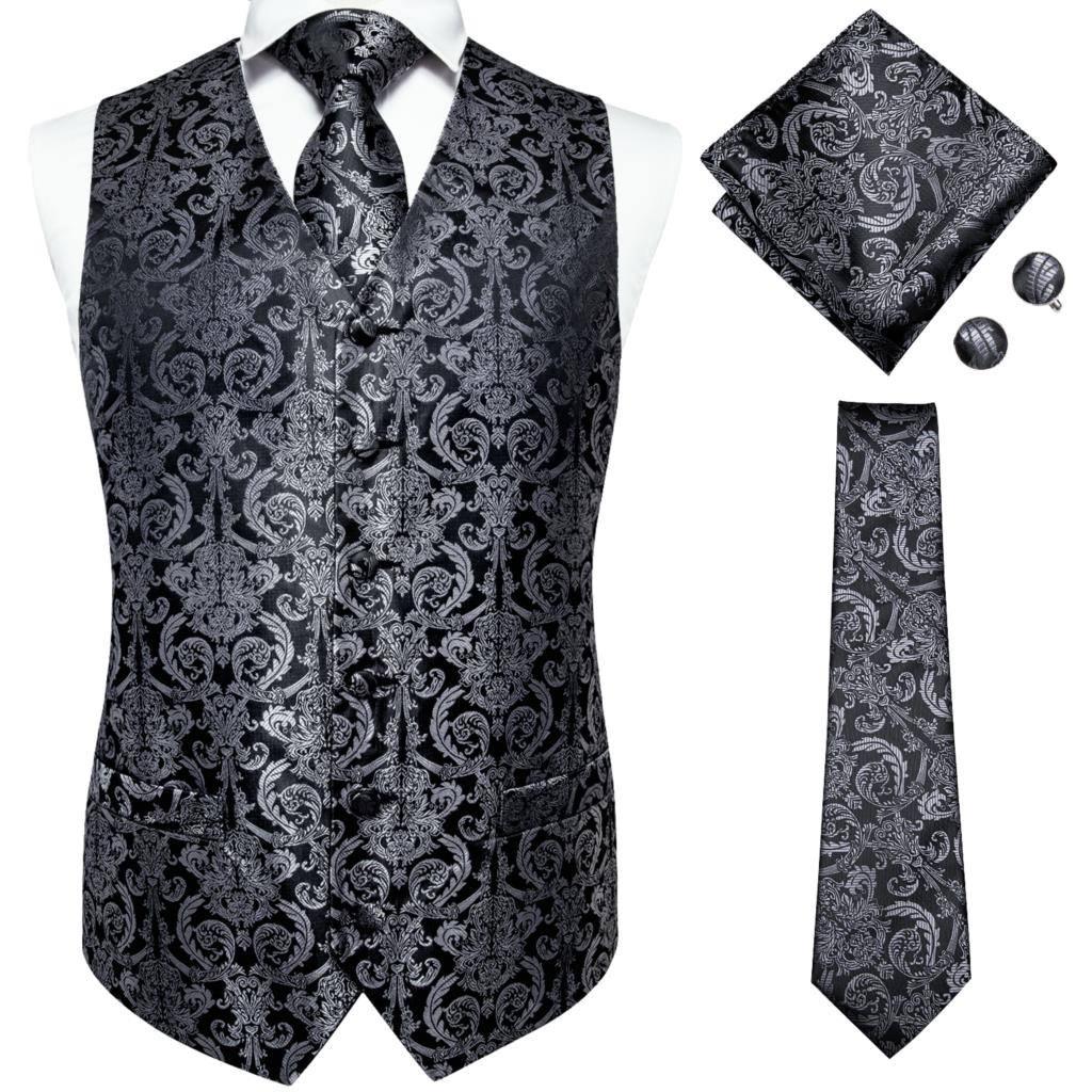 Silk Mens Slim Fit 4pcs Vest Necktie Pocket Square Cufflinks