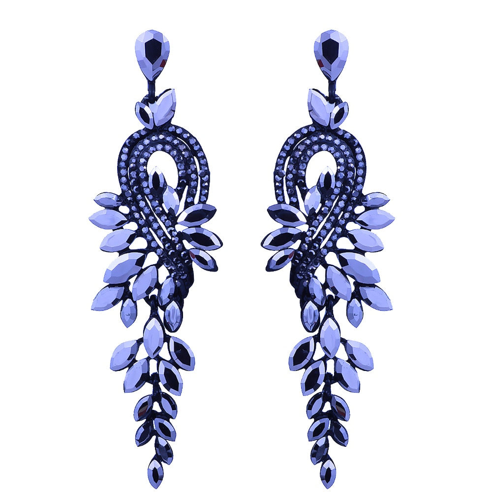 Luxury Crystal Leaf Long Drop Earrings