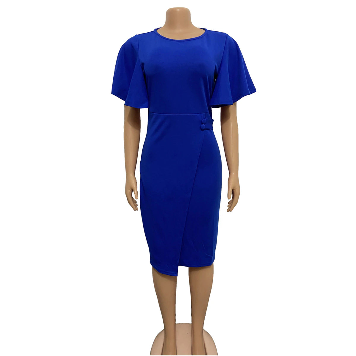 Button Design O-neck Bodycon Office Dress