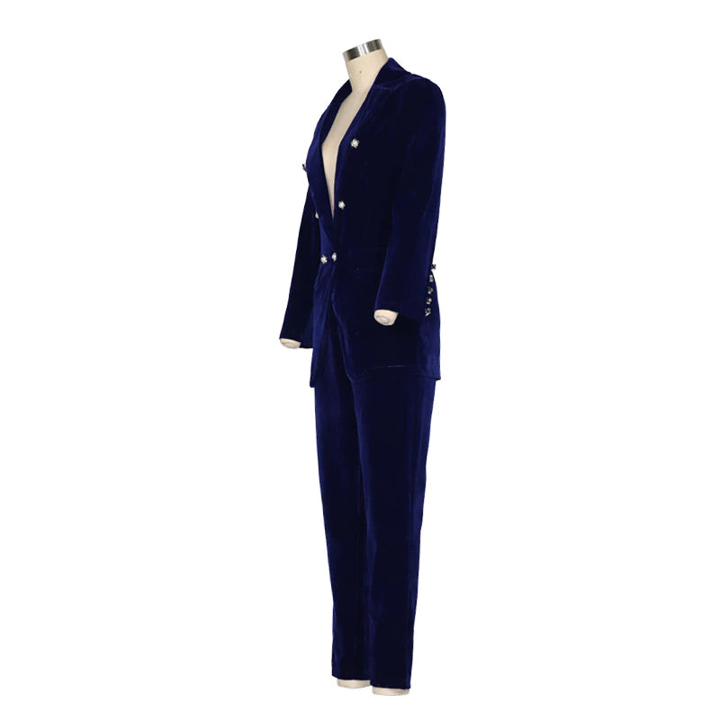 Autumn Winter Notched Full Sleeve Blazers Pants Suit