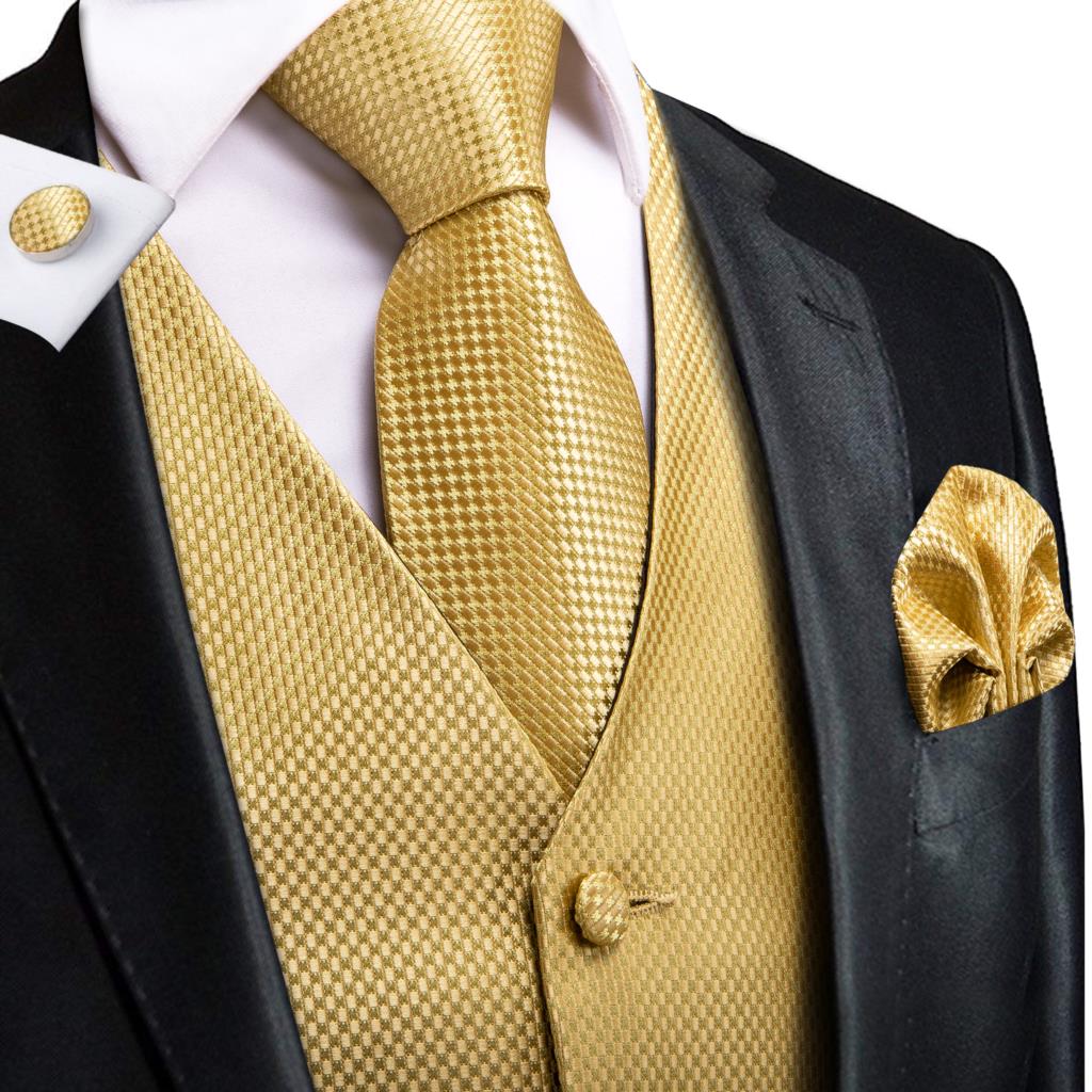 Silk Mens Slim Fit 4pcs Vest Necktie Pocket Square Cufflinks