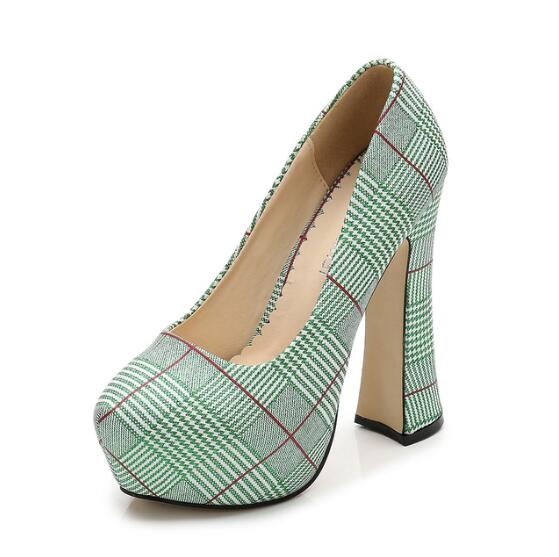 Fashion New Platform Thick Heel Houndstooth Shoes