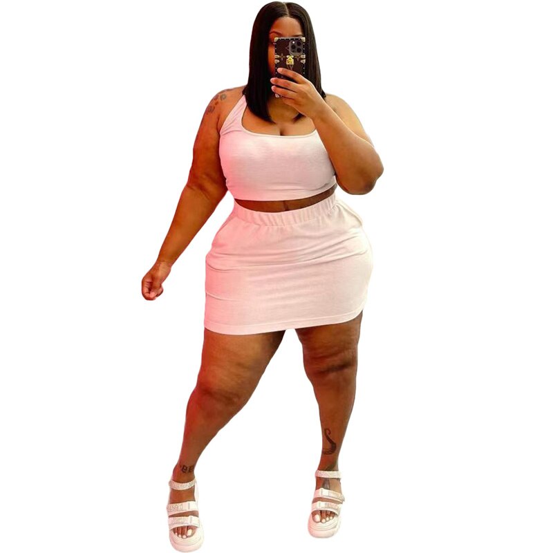 Plus Size Crop Tops and Skirt Two Piece Outfits