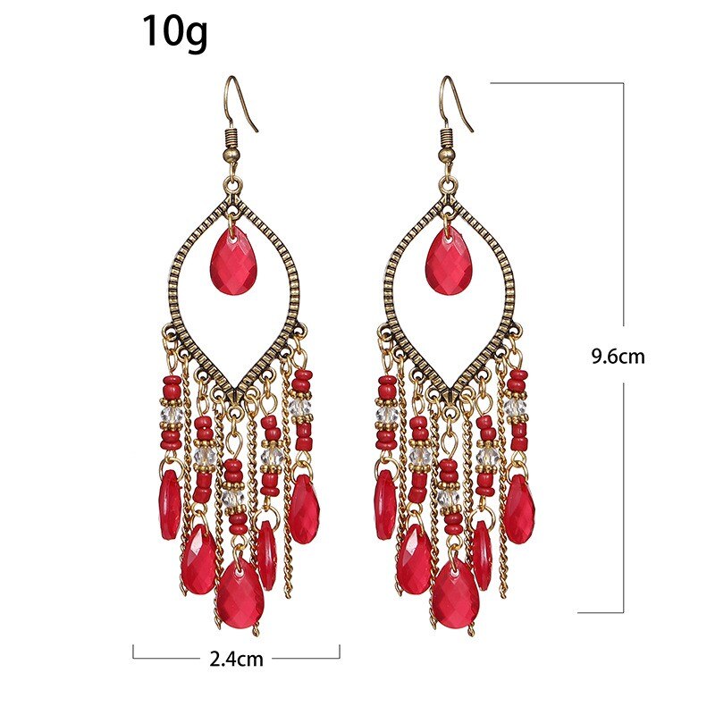 Classic Vintage  Crystal Beads Long Tassel Earrings