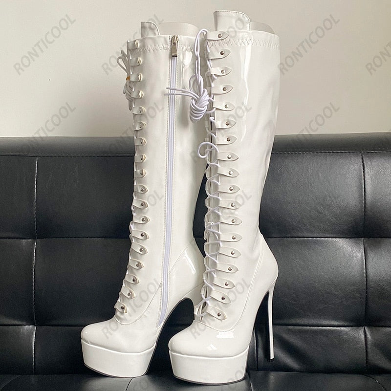 Women Winter Platform Knee High Stiletto Heels Boots