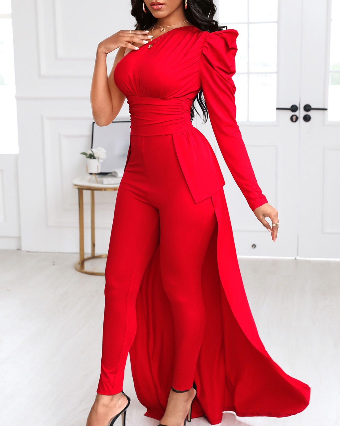 Elegant One Shoulder Dip Hem Jumpsuit