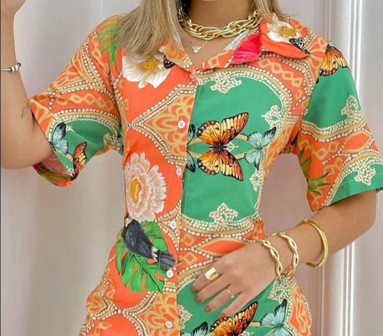 Butterfly Pattern Graphic Short Sleeves Rompers