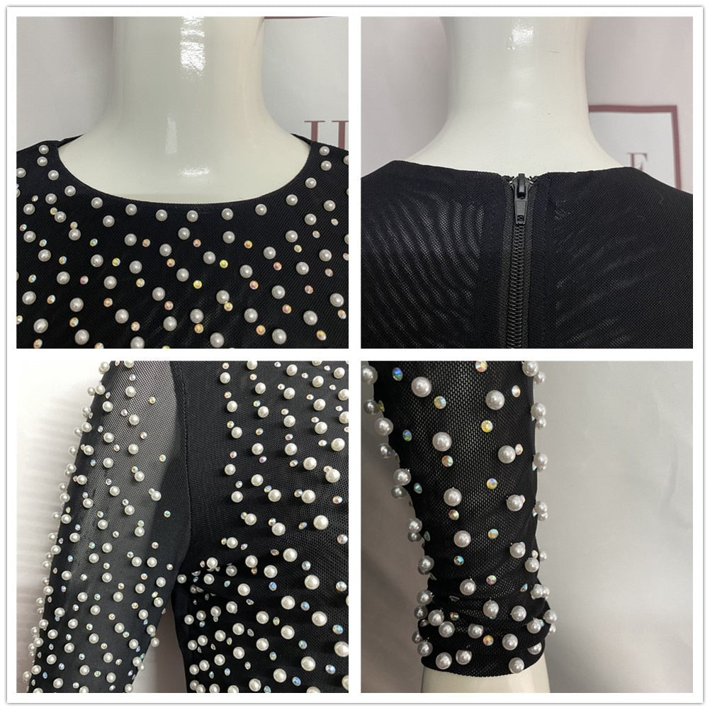 2 Piece Set Sexy Beading Top Bodycon Bandage Skirt Sets