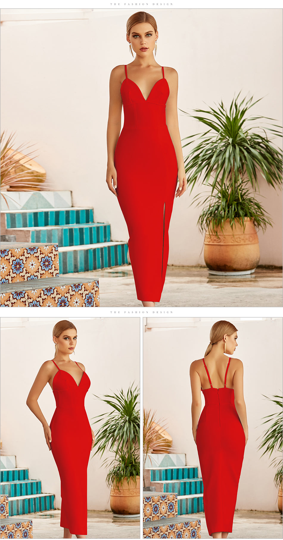 Sexy V Neck Spaghetti Strap Bodycon Bandage Dress