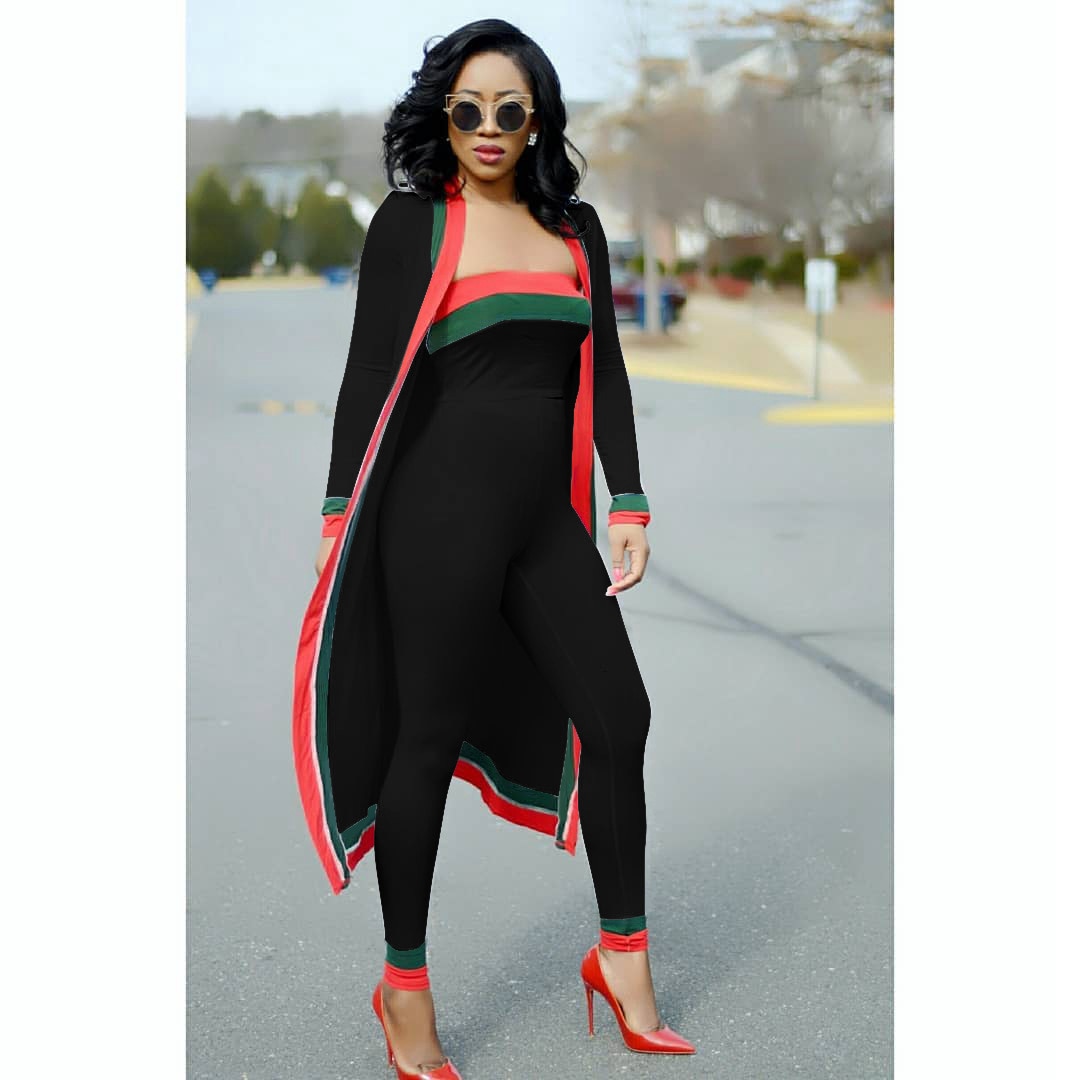 Casual Long Street Coat Tube Top Trousers Three-Piece Suit