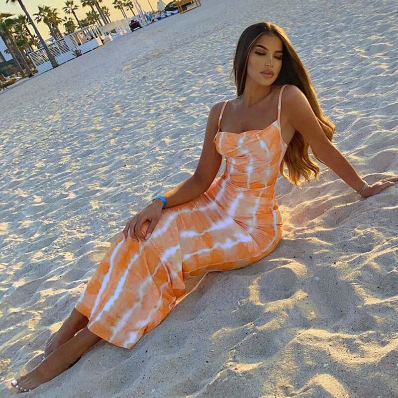 Sleeveless Slim Printed Bodycon Beach Long Dress