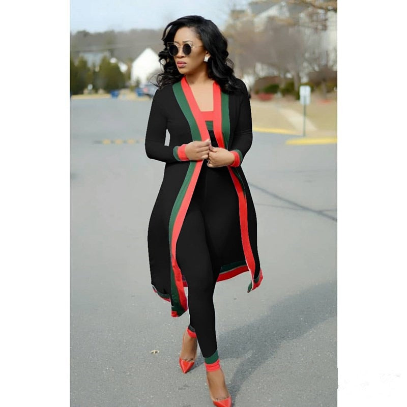 Casual Long Street Coat Tube Top Trousers Three-Piece Suit