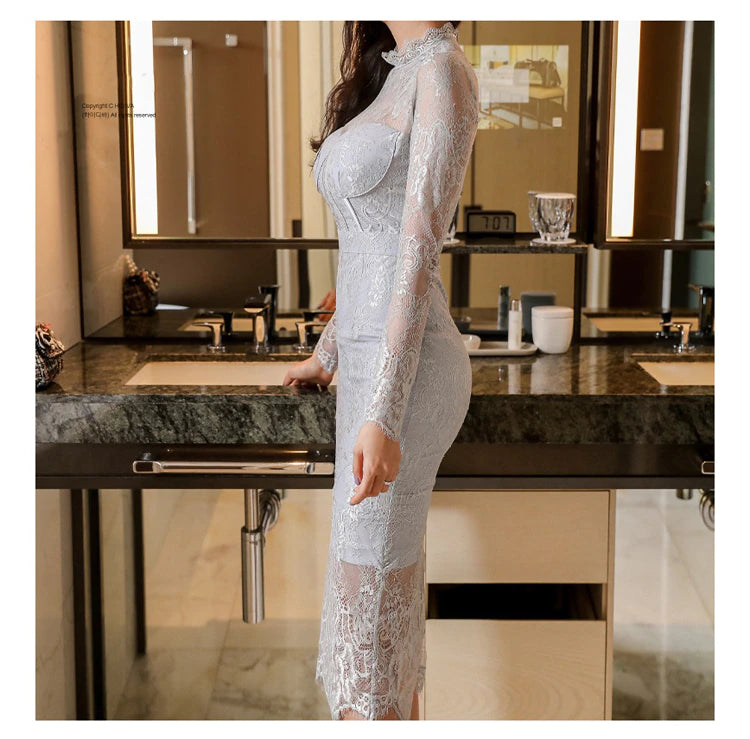 Spring Elegant Crochet See Through Lace Dress