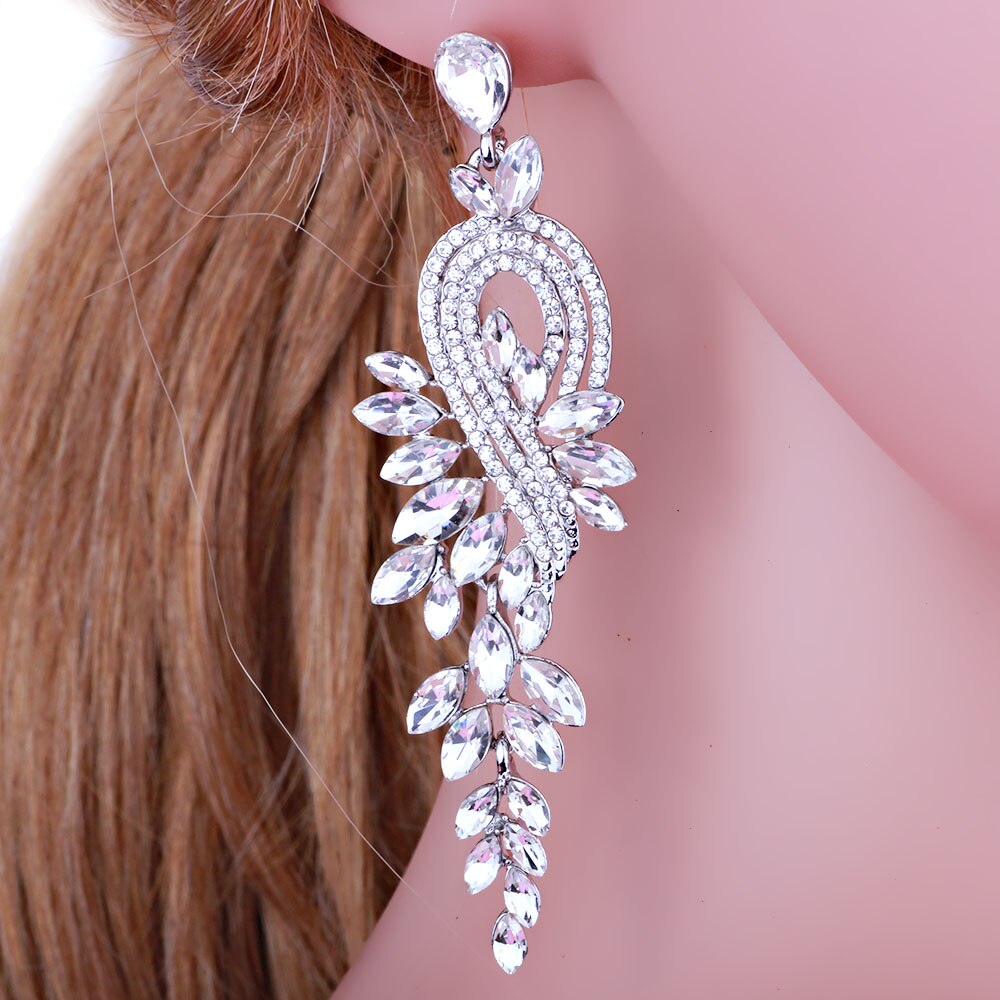 Luxury Crystal Leaf Long Drop Earrings