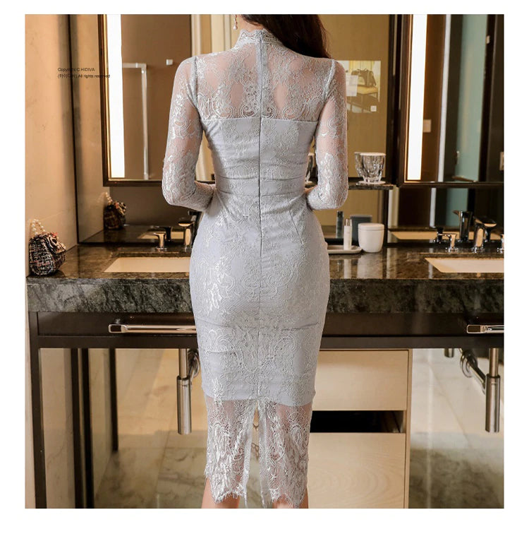 Spring Elegant Crochet See Through Lace Dress