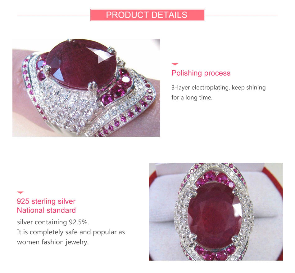 925 Sterling Silver Ruby Ring For Women
