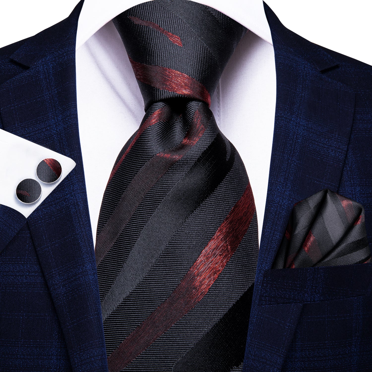 100% Silk Luxury Men's NeckTie Pocket Square Cufflinks Set