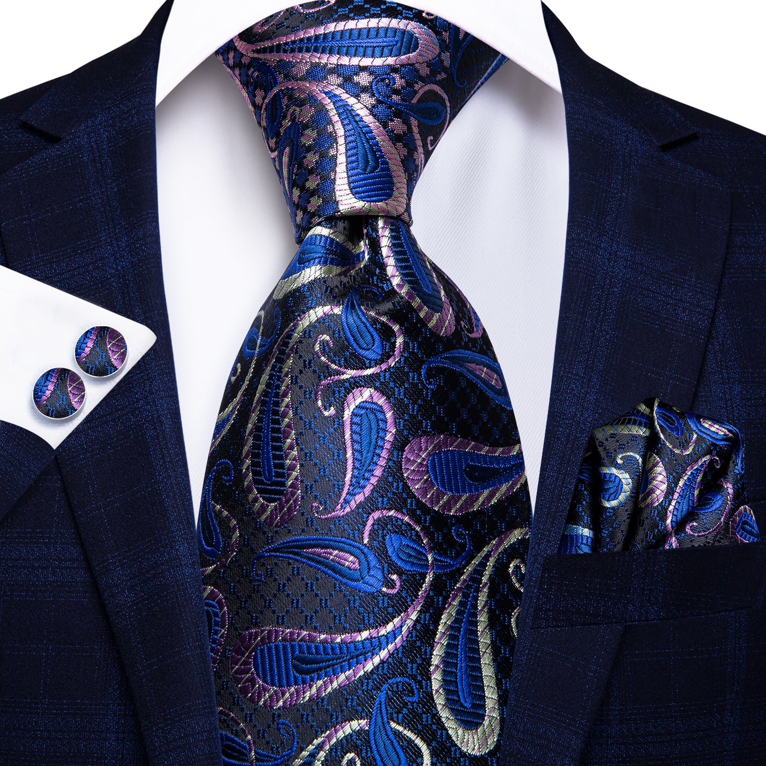 100% Silk Luxury Men's NeckTie Pocket Square Cufflinks Set