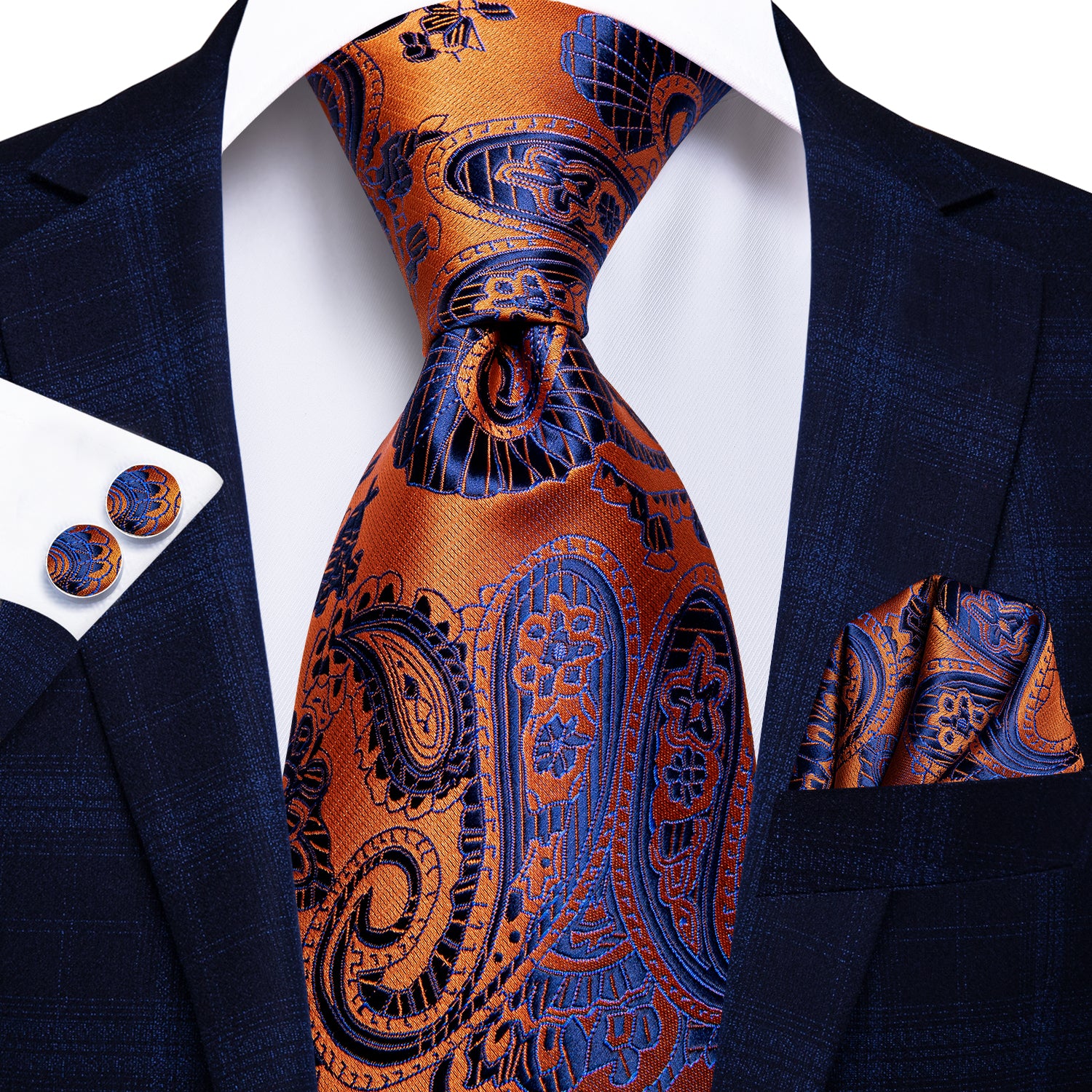 100% Silk Luxury Men's NeckTie Pocket Square Cufflinks Set