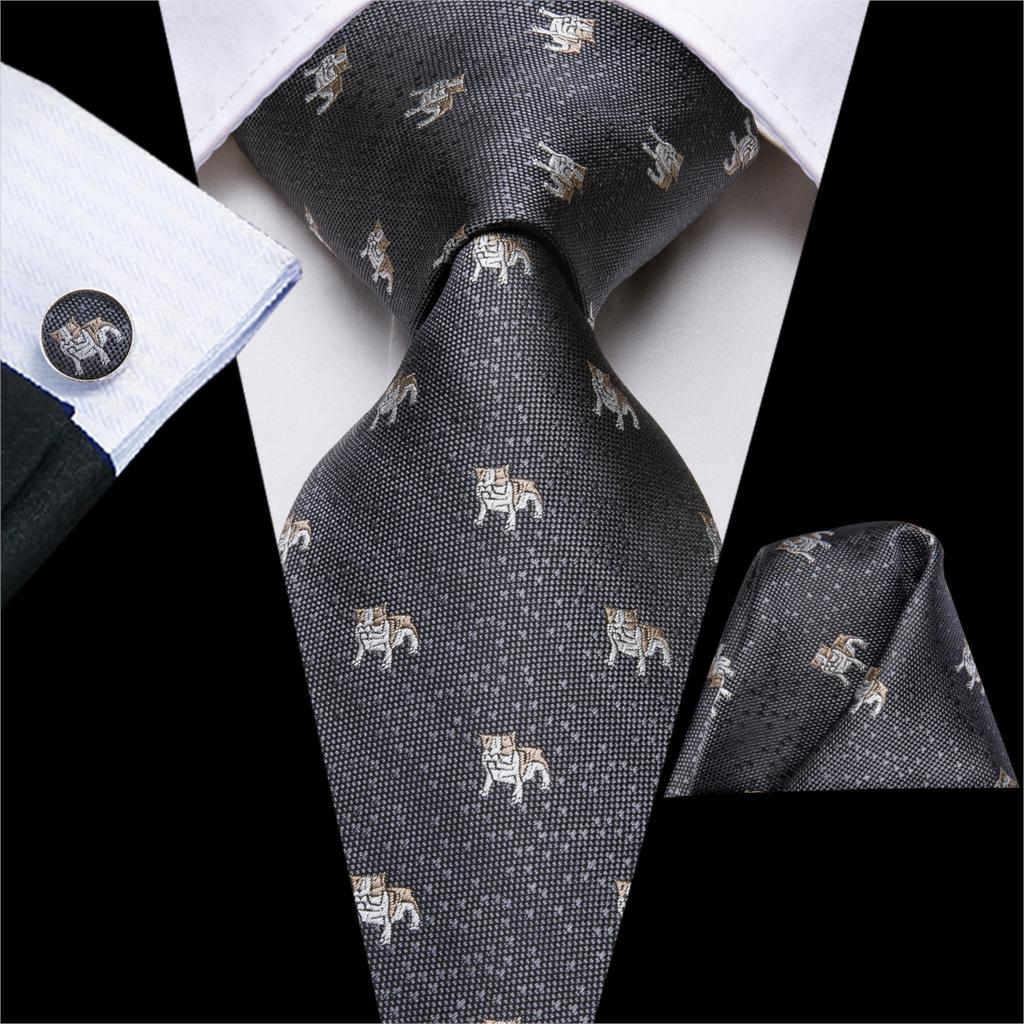 Black Solid Dot Silk Wedding Tie Hanky Cufflink Set