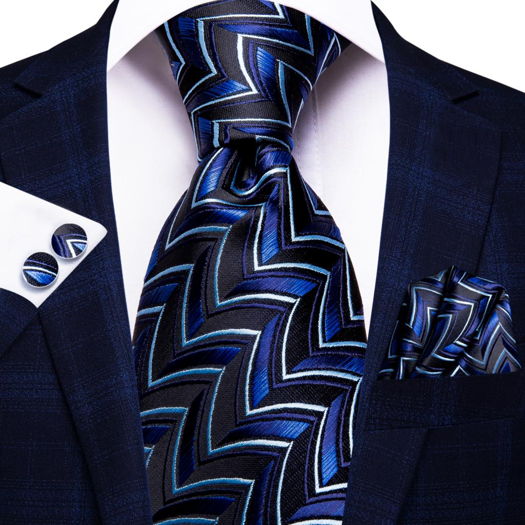 Black Solid Dot Silk Wedding Tie Hanky Cufflink Set
