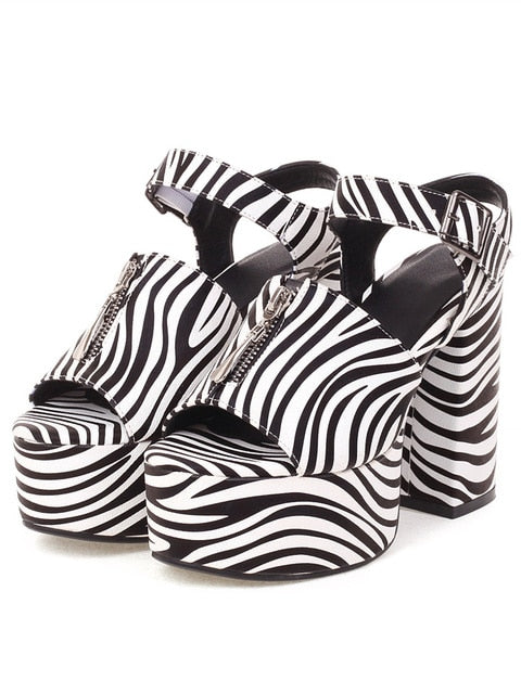 Snake Zebra Zipper Platform Shoes