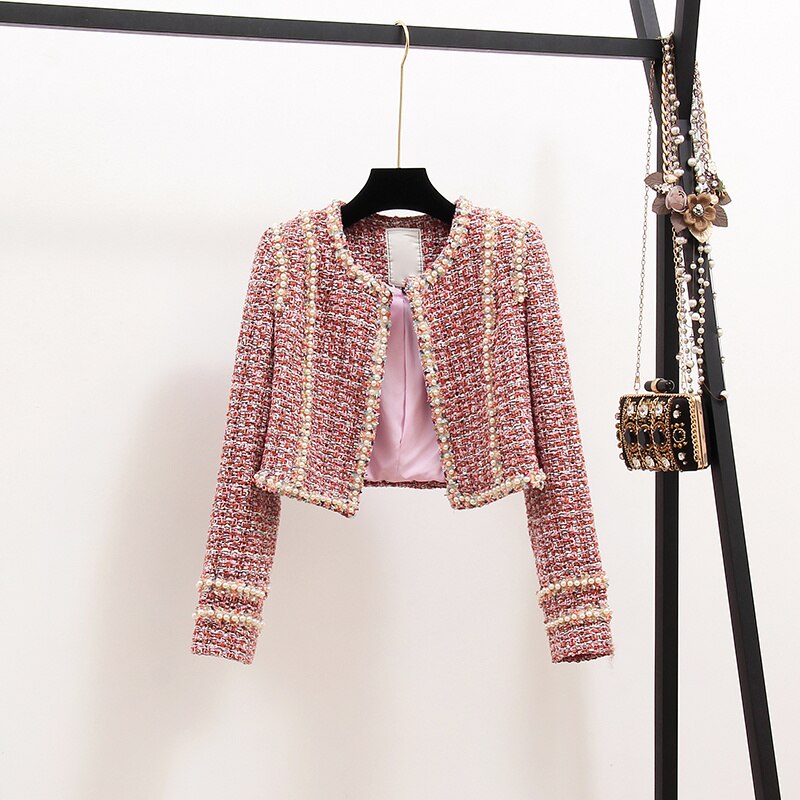 Elegant Thick Short Jacket Coat + Plaid Beading Slim Vest Dress Suit