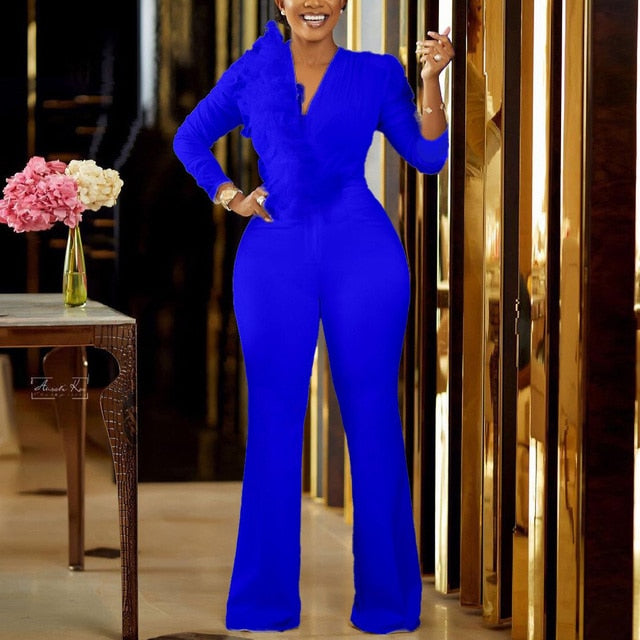 High Quality Beaded Elegant Wedding Party Flying Sleeve High Waisted Jumpsuits