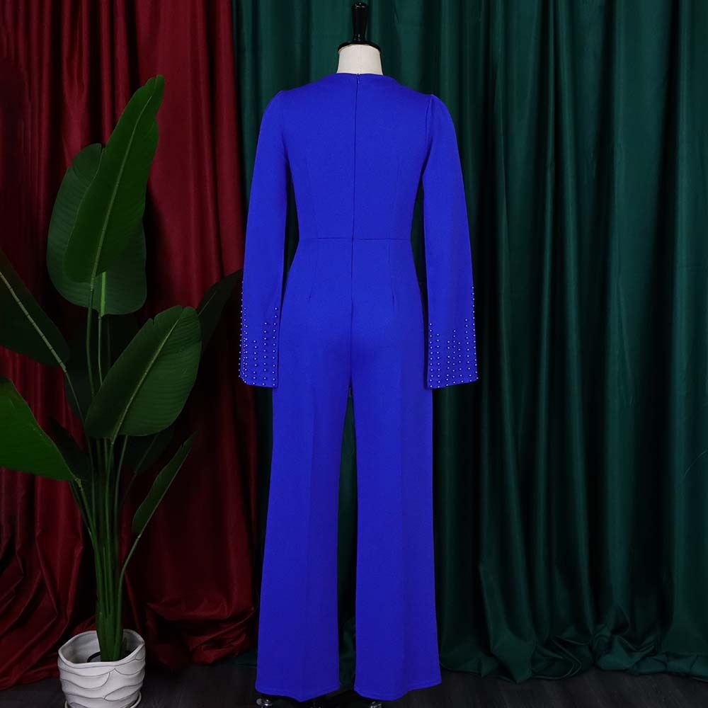 High Quality Beaded Elegant Wedding Party Flying Sleeve High Waisted Jumpsuits