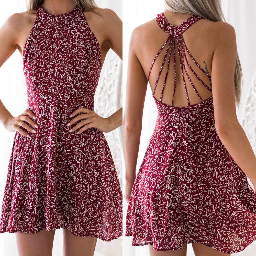 Boho Beach Halter Floral Sundress