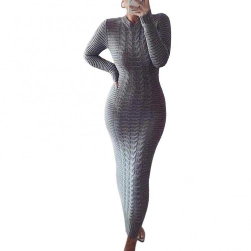 Autumn Winter Long Sleeve Twisted Knitted Bodycon Warm Maxi Sweater Dress