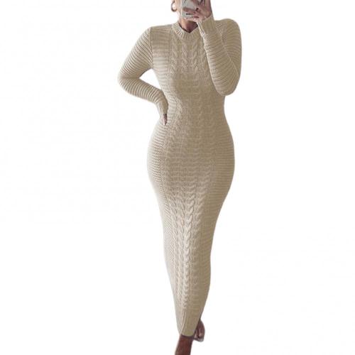 Autumn Winter Long Sleeve Twisted Knitted Bodycon Warm Maxi Sweater Dress