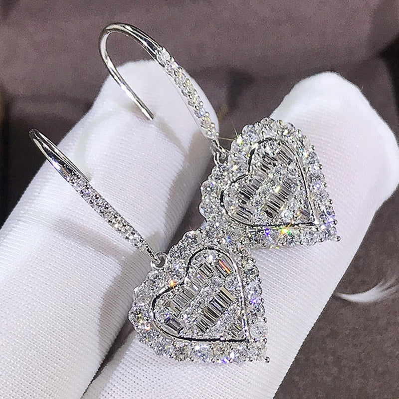 Cubic Zirconia Heart Shape Women Drop Earrings