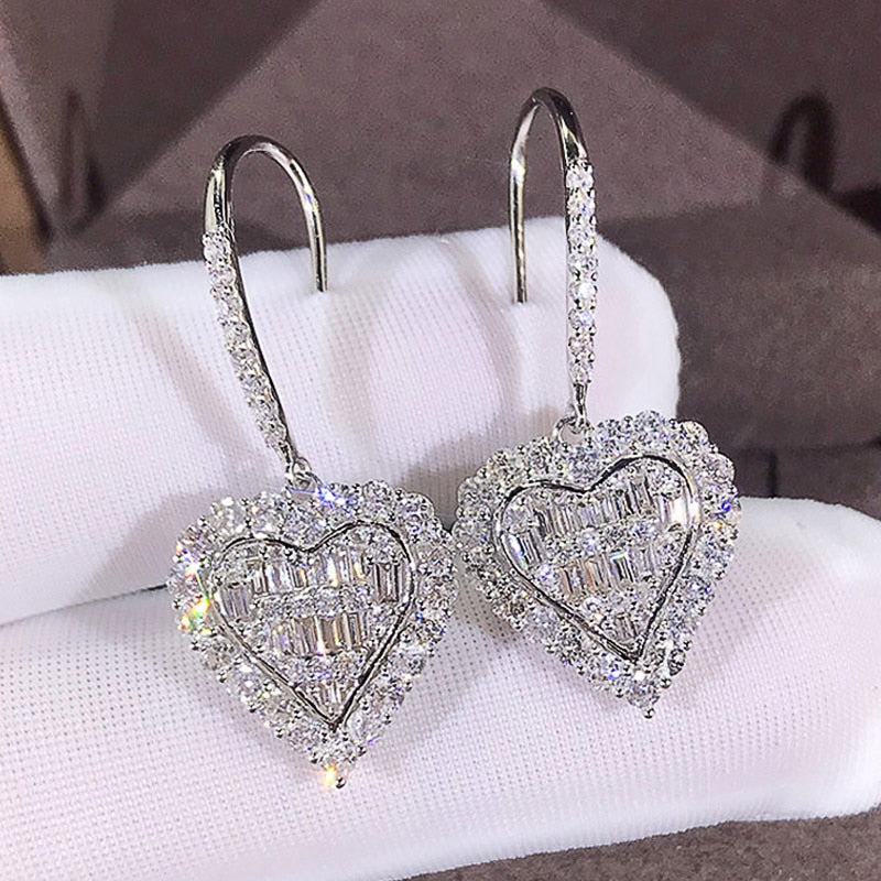 Cubic Zirconia Heart Shape Women Drop Earrings