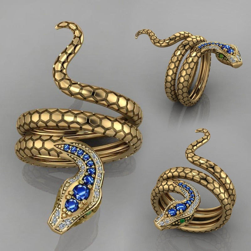 Multicolor CZ Stones  Punk Coiled Snake Rings for Women