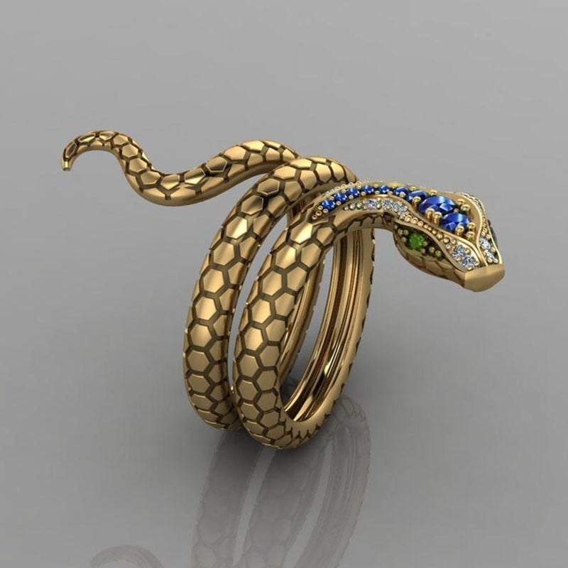 Multicolor CZ Stones  Punk Coiled Snake Rings for Women