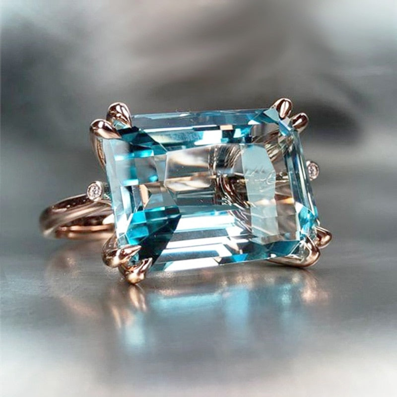 Solitaire 4 Claw Sky Blue Band Ring for Women