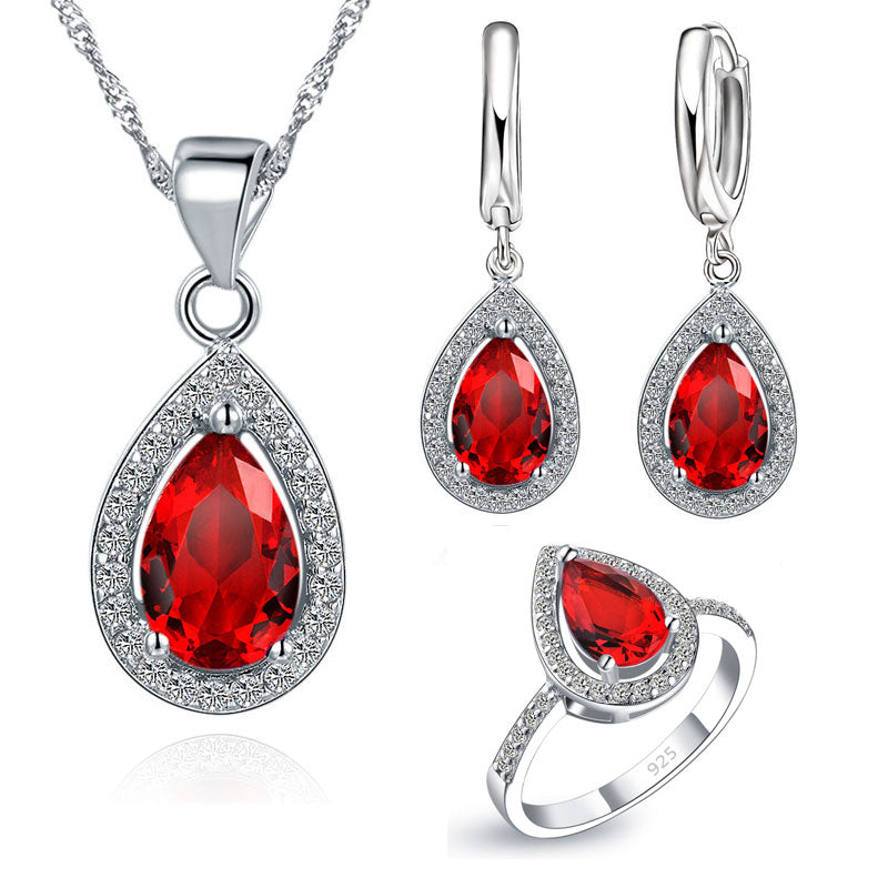 Water Drop Cubic Zirconia CZ Stone 925 Sterling Silver Earrings Necklaces Finger Rings