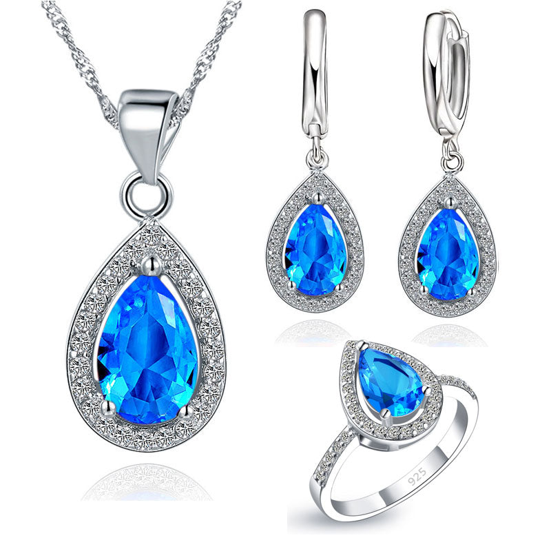 Water Drop Cubic Zirconia CZ Stone 925 Sterling Silver Earrings Necklaces Finger Rings