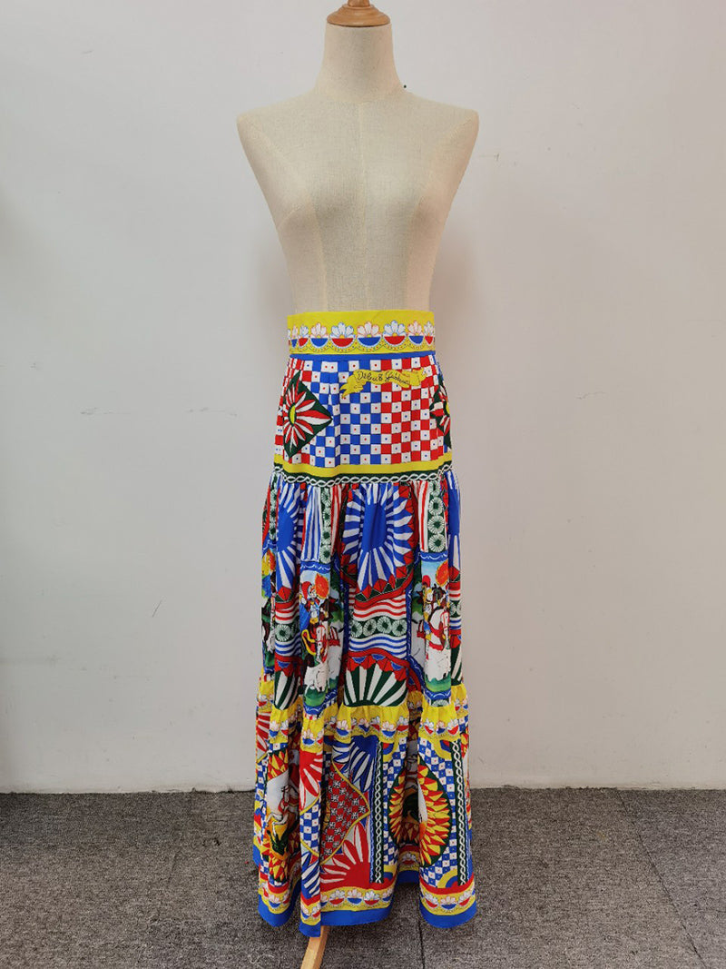 Summer Spaghetti Strap Crop Top+Ankle Length Skirt