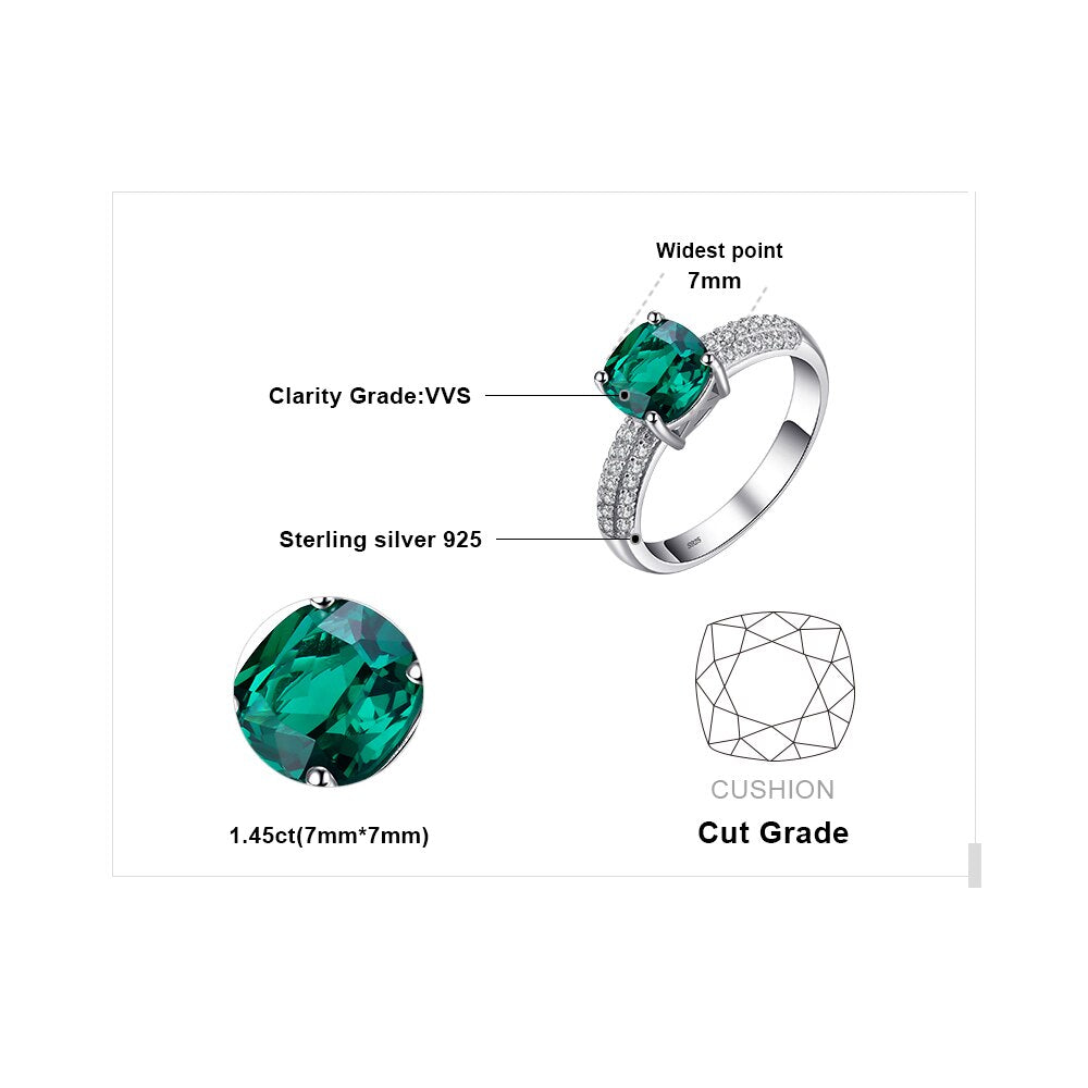 Green Simulated Nano Emerald Ring 925 Sterling Silver
