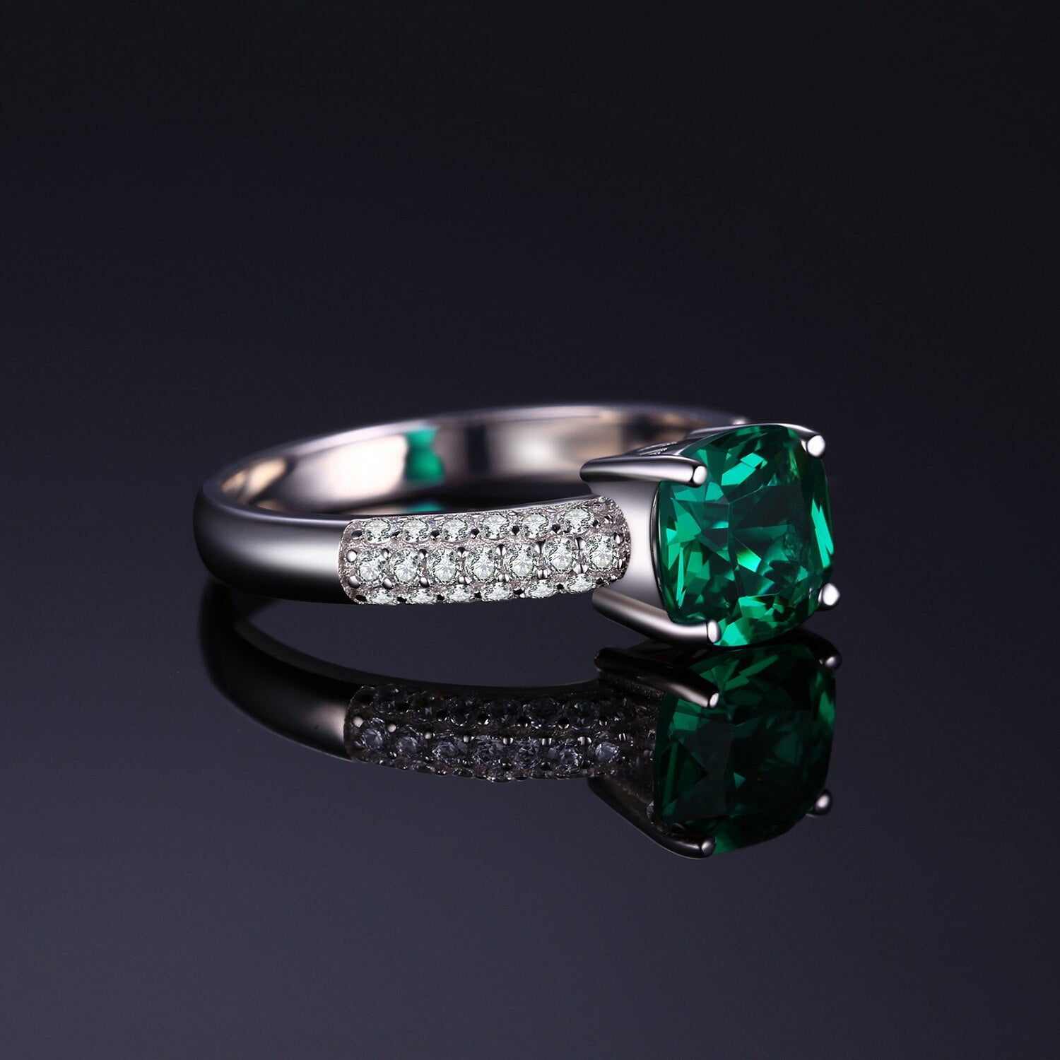 Green Simulated Nano Emerald Ring 925 Sterling Silver