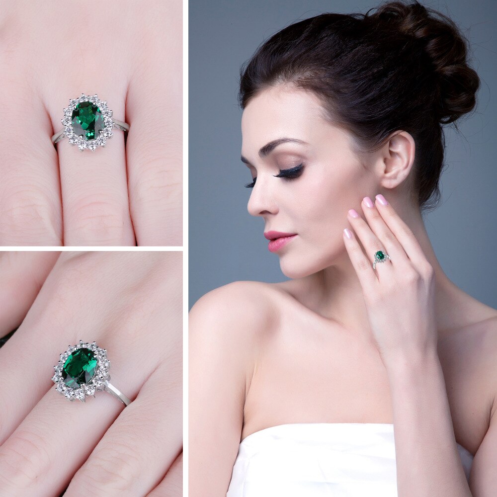 Princess Diana Simulated Green Emerald Engagement Ring