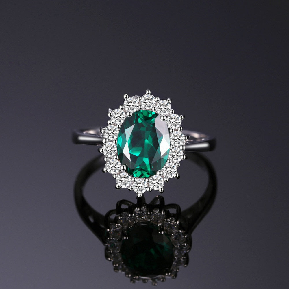 Princess Diana Simulated Green Emerald Engagement Ring