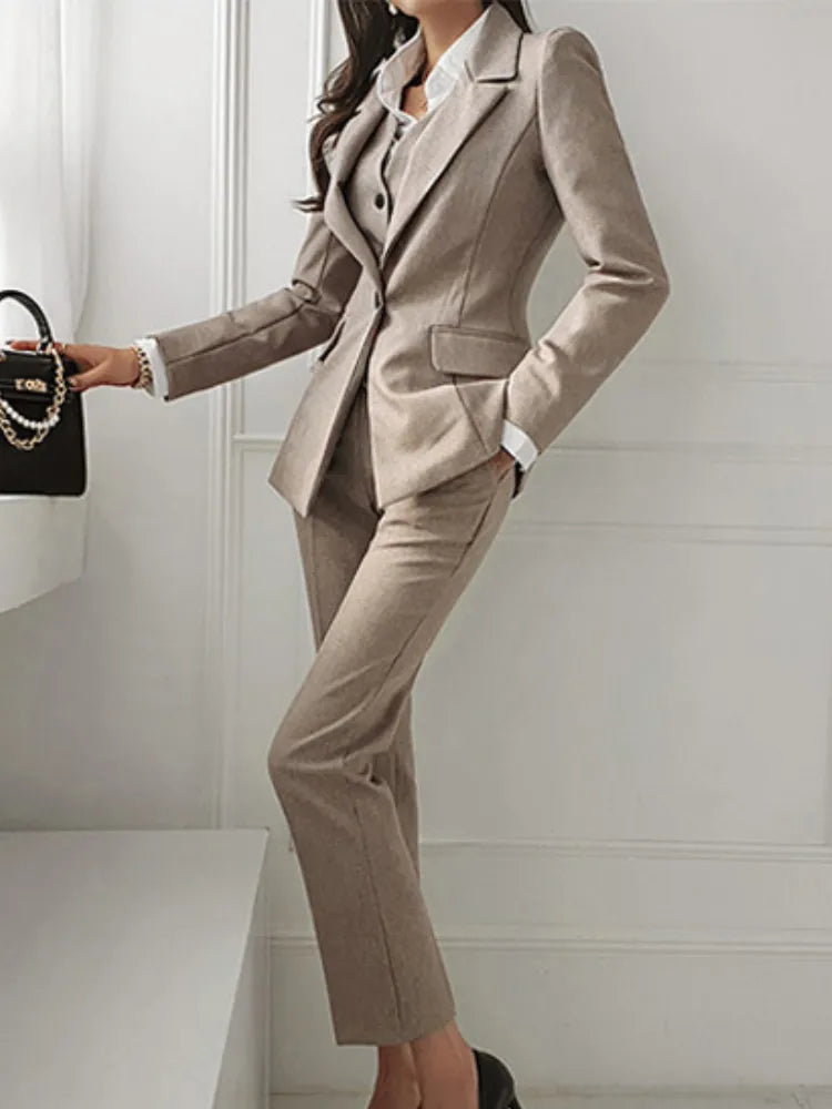 3 Pcs Vintage Long Sleeve Suit Jackets Vest and Straight Pants Suit