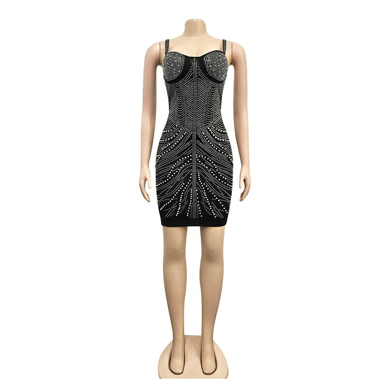 Glitter Pearl Crystal Mini Dress