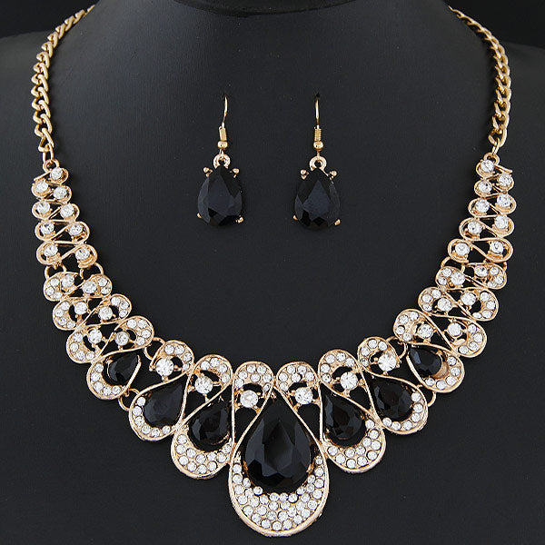 African Beads Gold Color Bridal Crystal Pendant Necklace Earrings Set