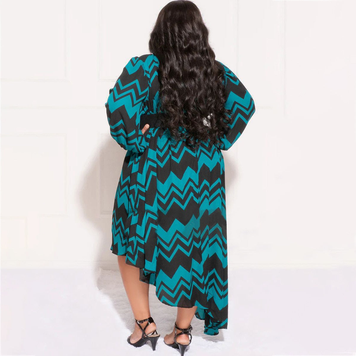 Fall Plus Size Stripe Printing Long Sleeve Irregular Dresses