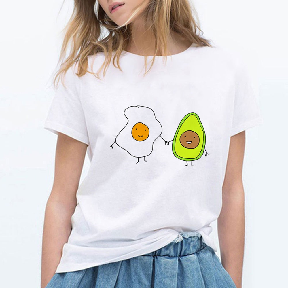 Cartoon Avocado Cat Pattern T Shirt