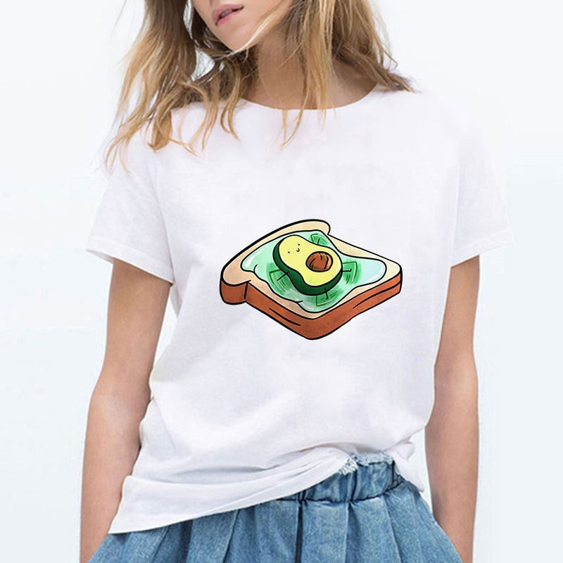 Cartoon Avocado Cat Pattern T Shirt